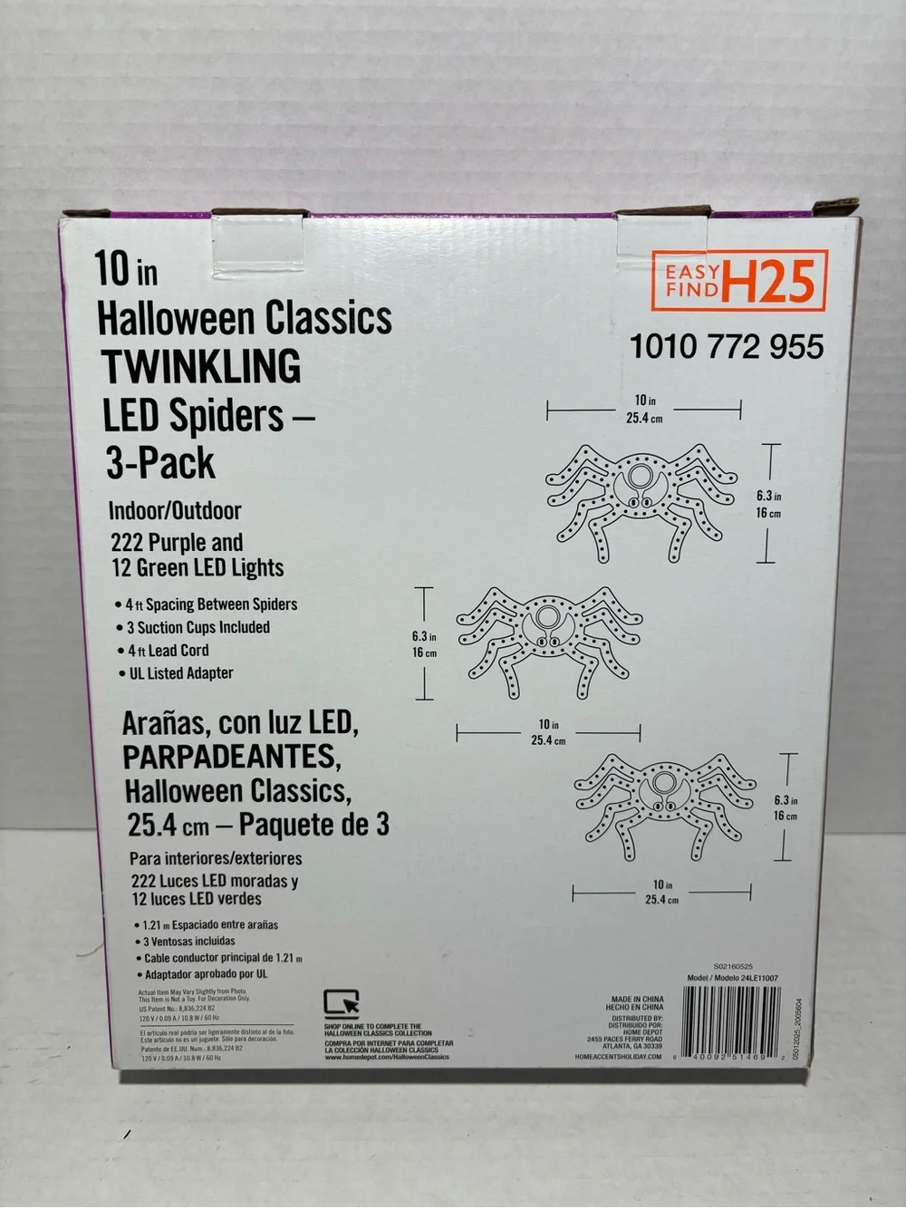10 in Purple Twinkling LED Spiders - 3 Pack